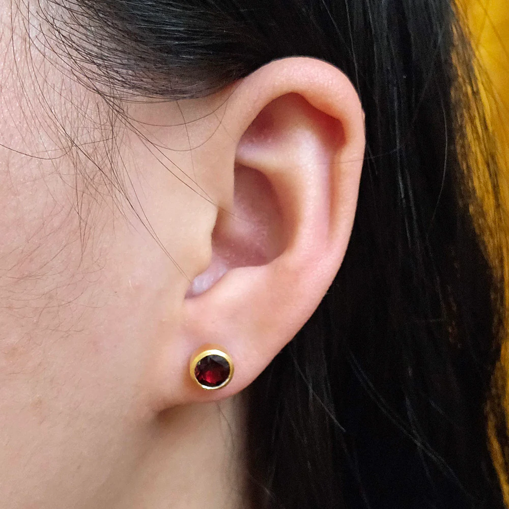 Gold Vermeil Bezel-Set Garnet Stud Earrings - Image 3