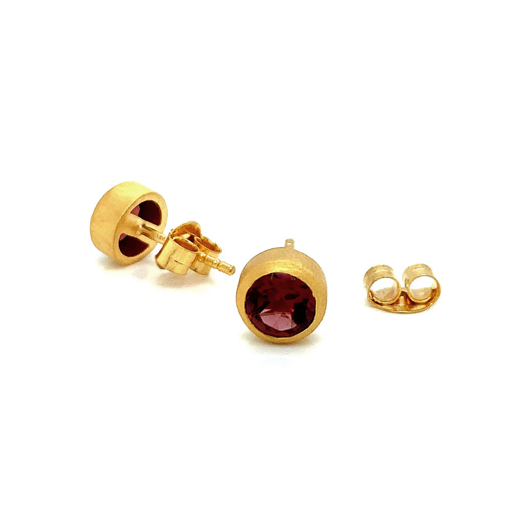 Gold Vermeil Bezel-Set Garnet Stud Earrings - Image 4