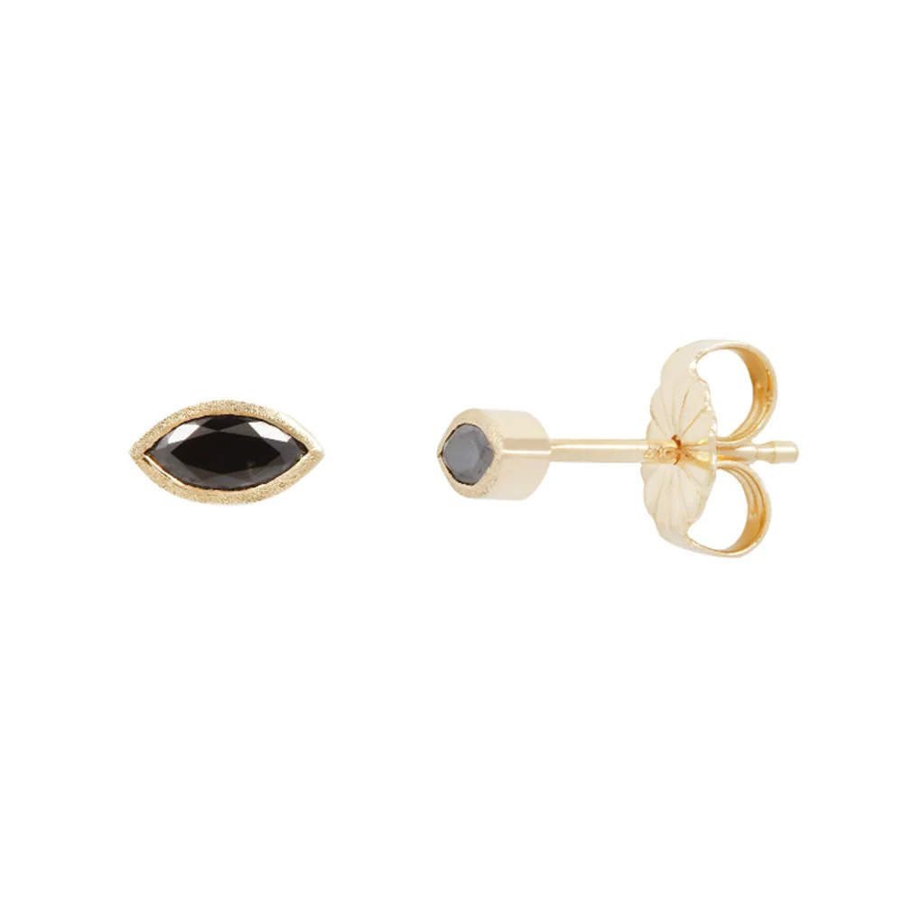 Black Marquise Diamond & Yellow Gold Studs - "Black Ice" - Image 2