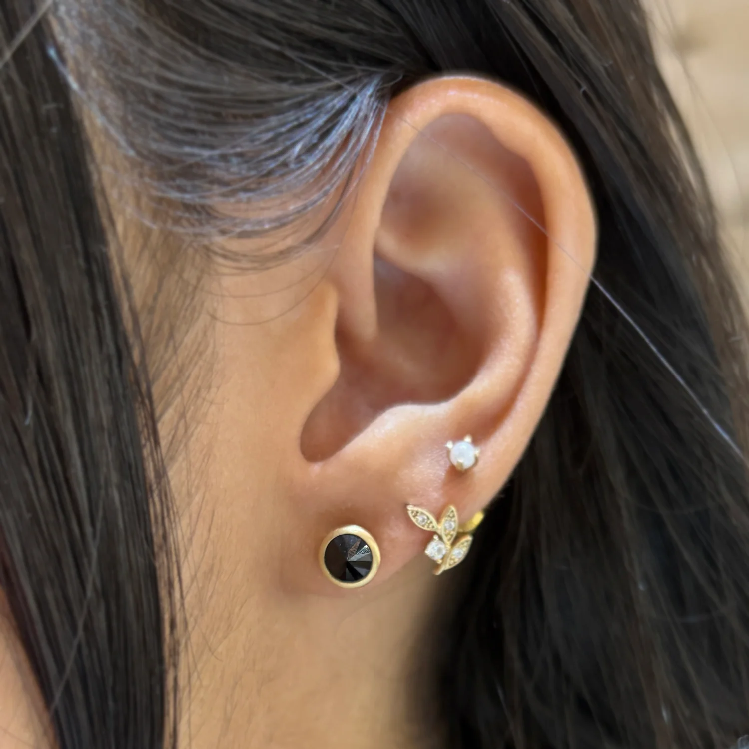 Black Spinel & Yellow Gold Earrings - "Midnight Shadow" - Image 2