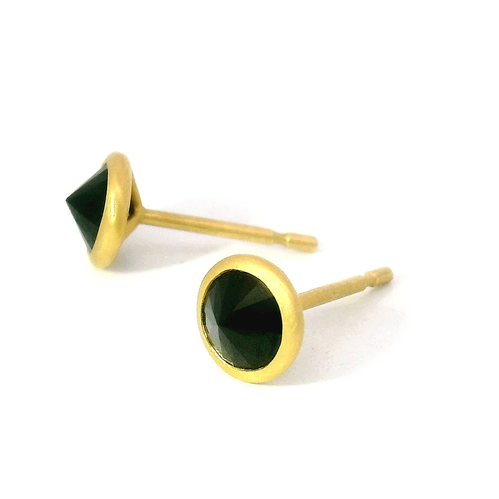 Black Spinel & Yellow Gold Earrings - "Midnight Shadow" - Image 3