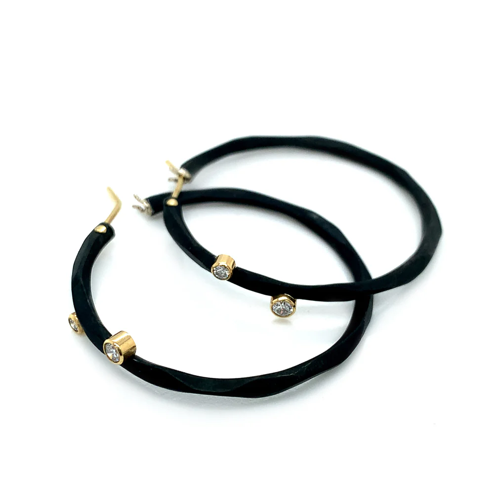 Blackened Cobalt Chrome and Diamond Hoop Earrings - "Rogue River" - Image 2
