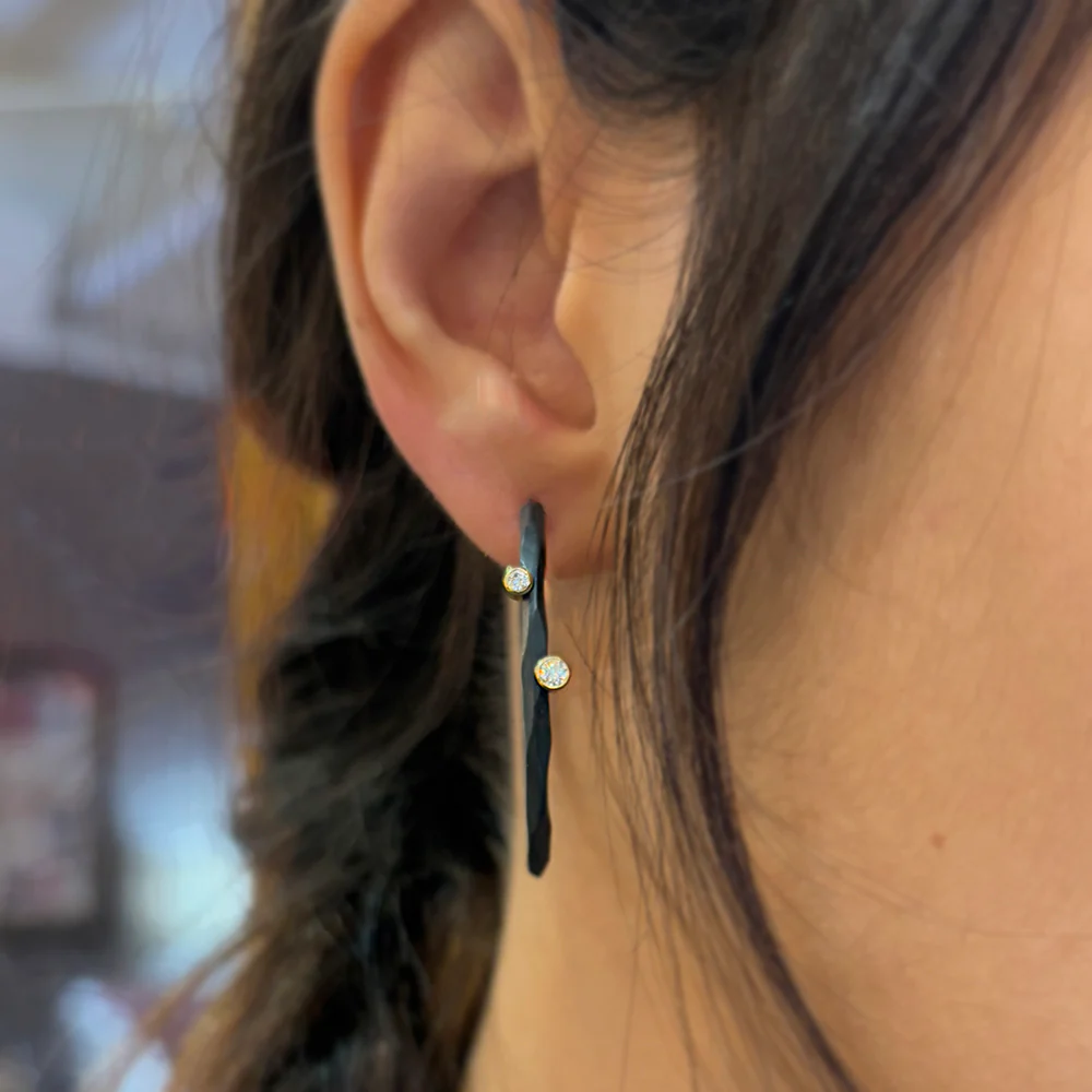 Blackened Cobalt Chrome and Diamond Hoop Earrings - "Rogue River" - Image 3