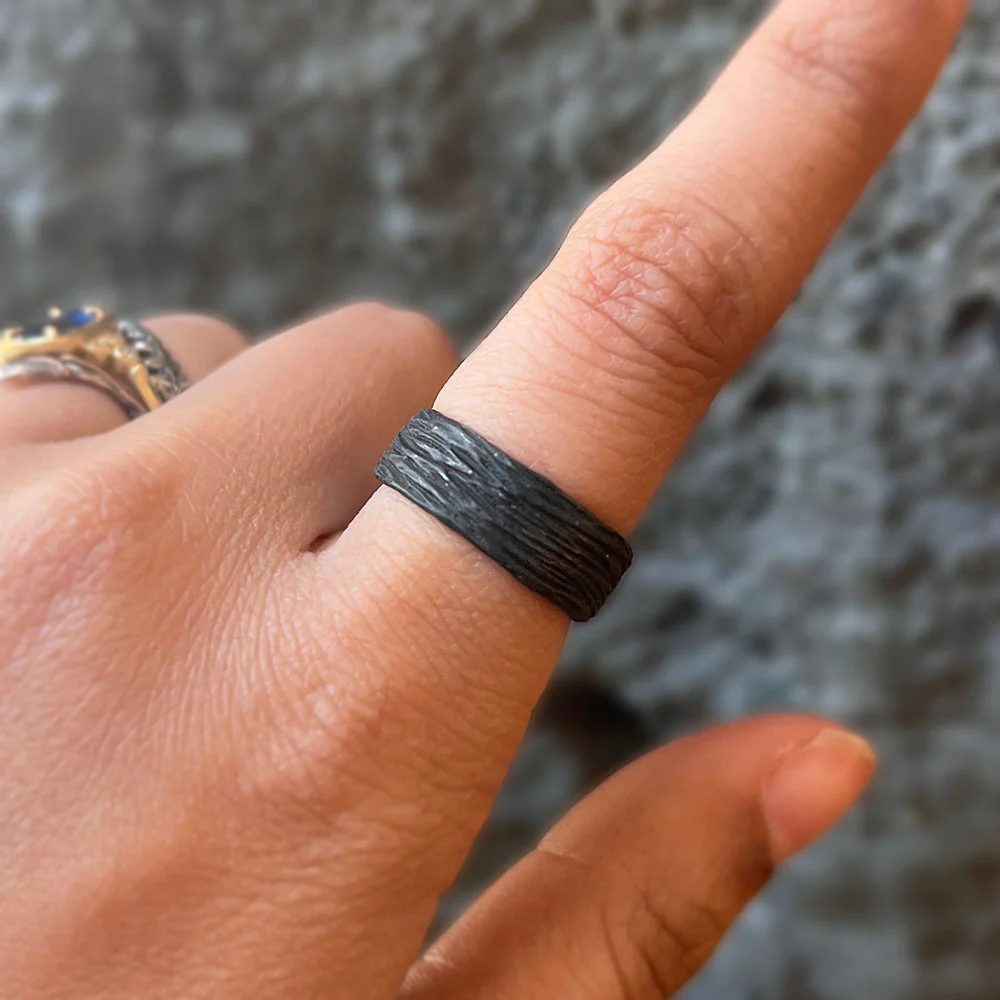 Blackened Cobalt Chrome Wide Band - "Pebble" - Image 4