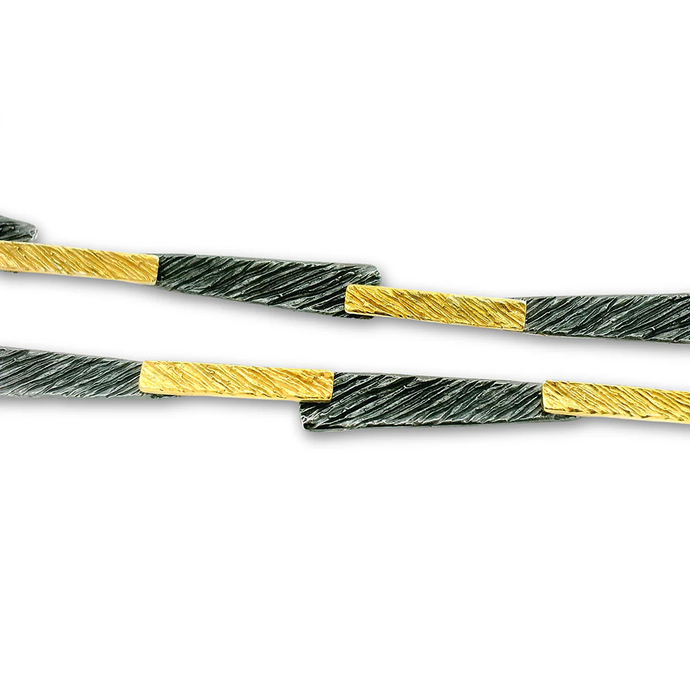 Blackened Sterling Silver & Gold Vermeil Necklace - "Bark" - Image 2