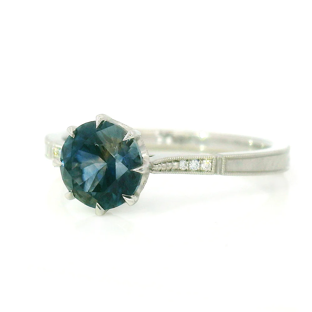 Blue Montana Sapphire & Diamond Engagement Ring - "Victoria Solitaire" - Image 2