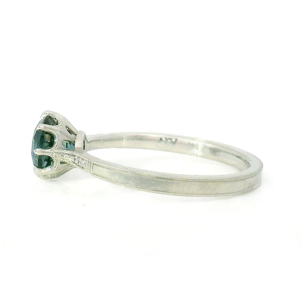Blue Montana Sapphire & Diamond Engagement Ring - "Victoria Solitaire" - Image 3