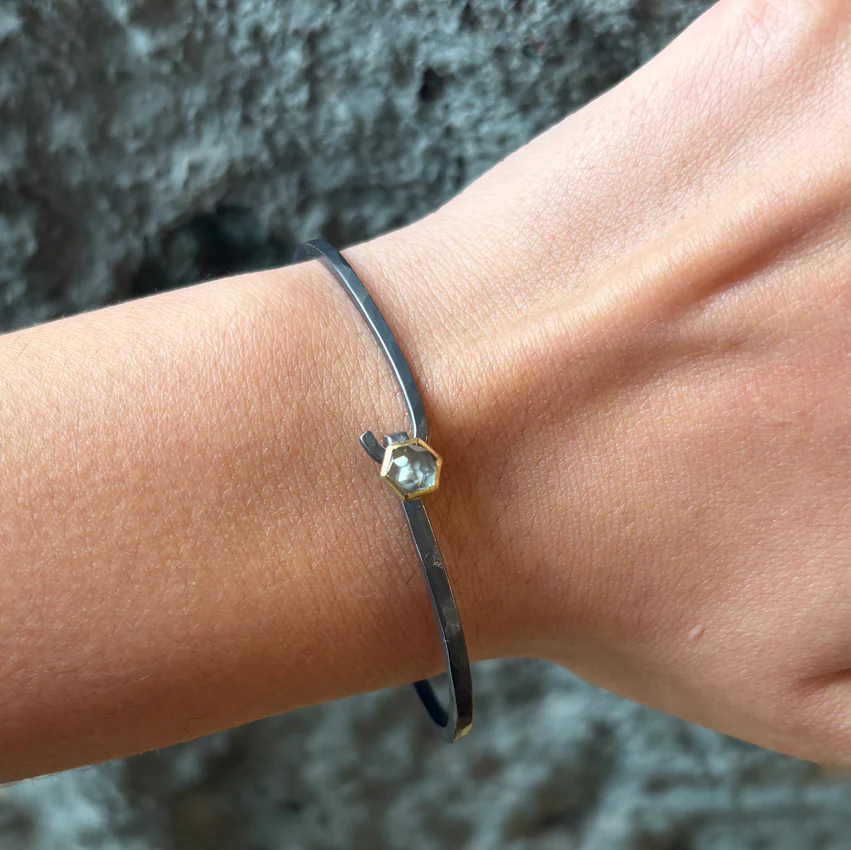 Blue Montana Sapphire & Sterling Silver Bangle Bracelet - "Lana" - Image 4