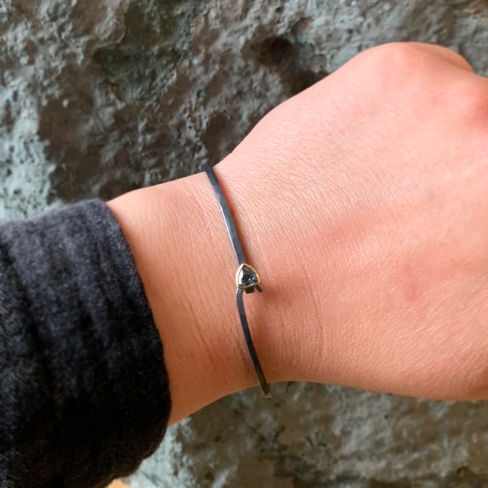 Blue Montana Sapphire & Sterling Silver Bangle Bracelet - "Suzie" - Image 2