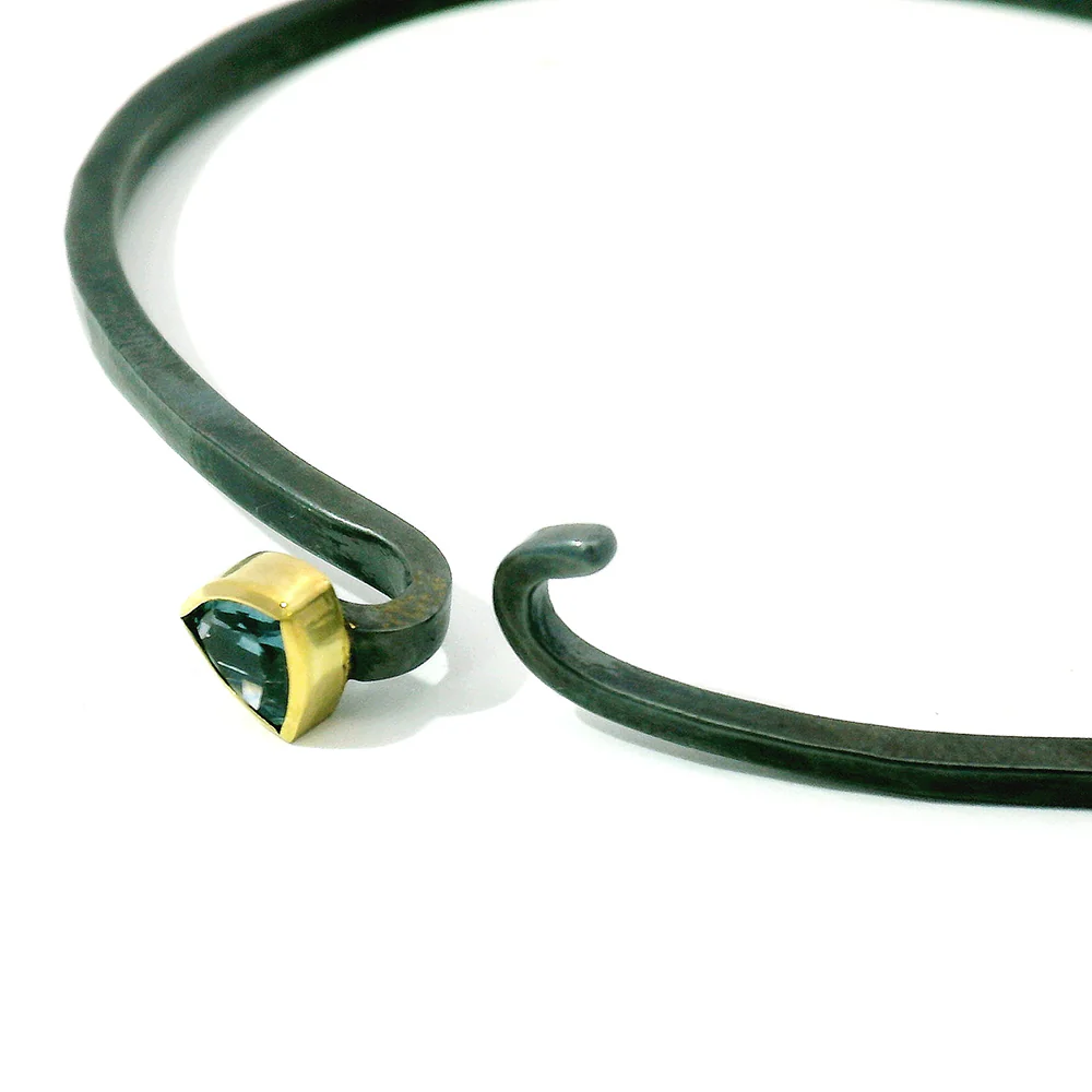 Blue Montana Sapphire & Sterling Silver Bangle Bracelet - "Suzie" - Image 3