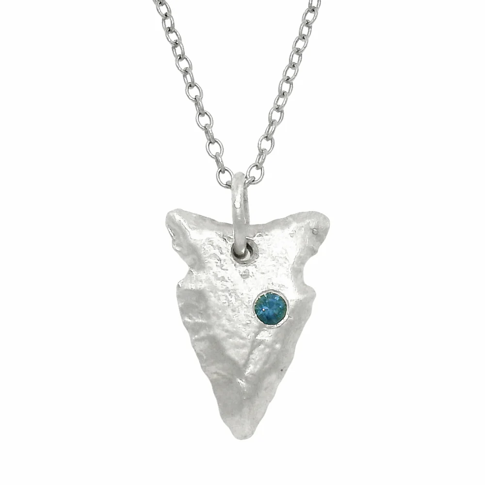 Blue Montana Sapphire Sterling Silver Pendant - "Arrowhead" - Image 3