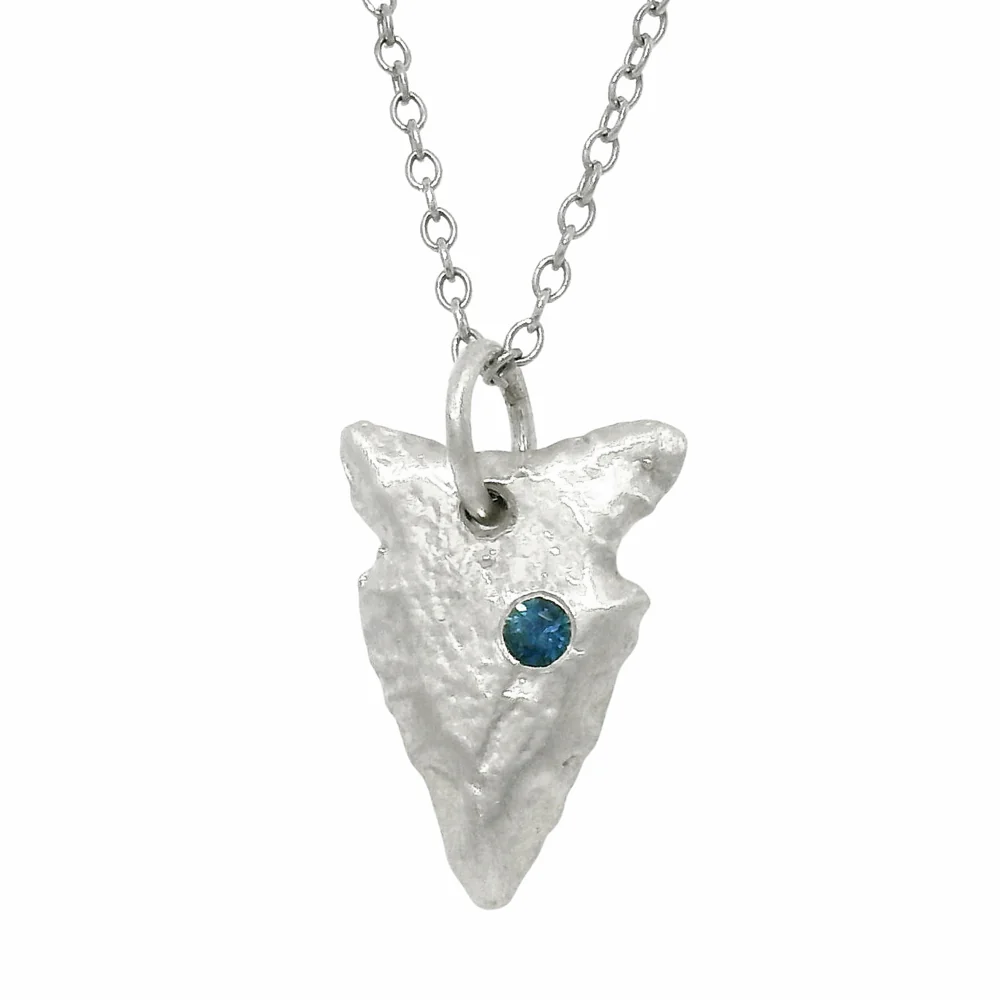 Blue Montana Sapphire Sterling Silver Pendant - "Arrowhead" - Image 4