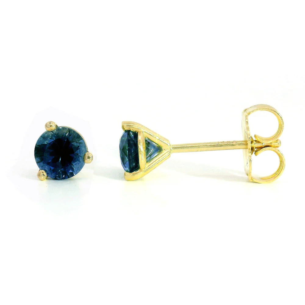 Blue Montana Sapphire & Yellow Gold Earrings - "Gallatin Waters" - Image 2
