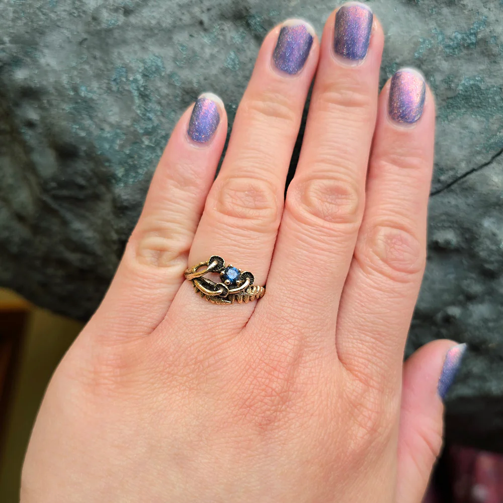 Blue Montana Sapphire & Yellow Gold Mushroom Ring - "Sisters" - Image 2