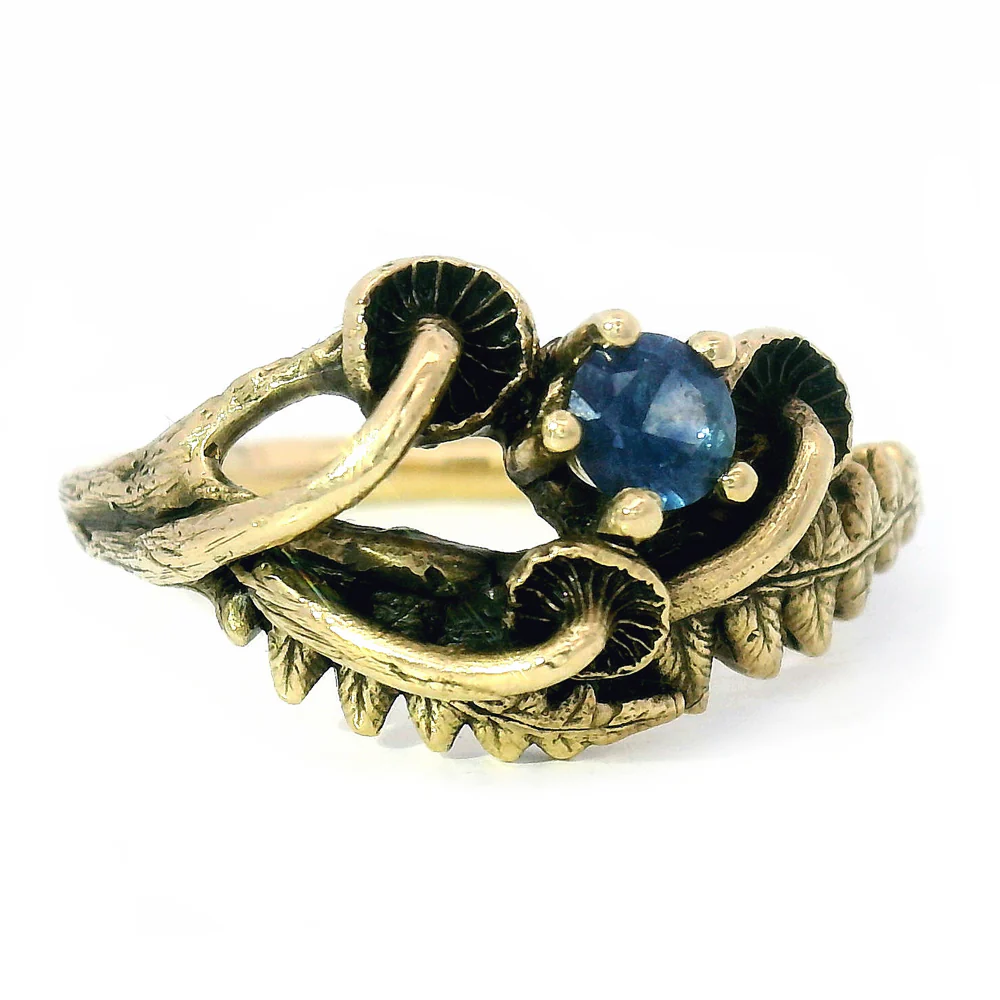 Blue Montana Sapphire & Yellow Gold Mushroom Ring - "Sisters" - Image 3