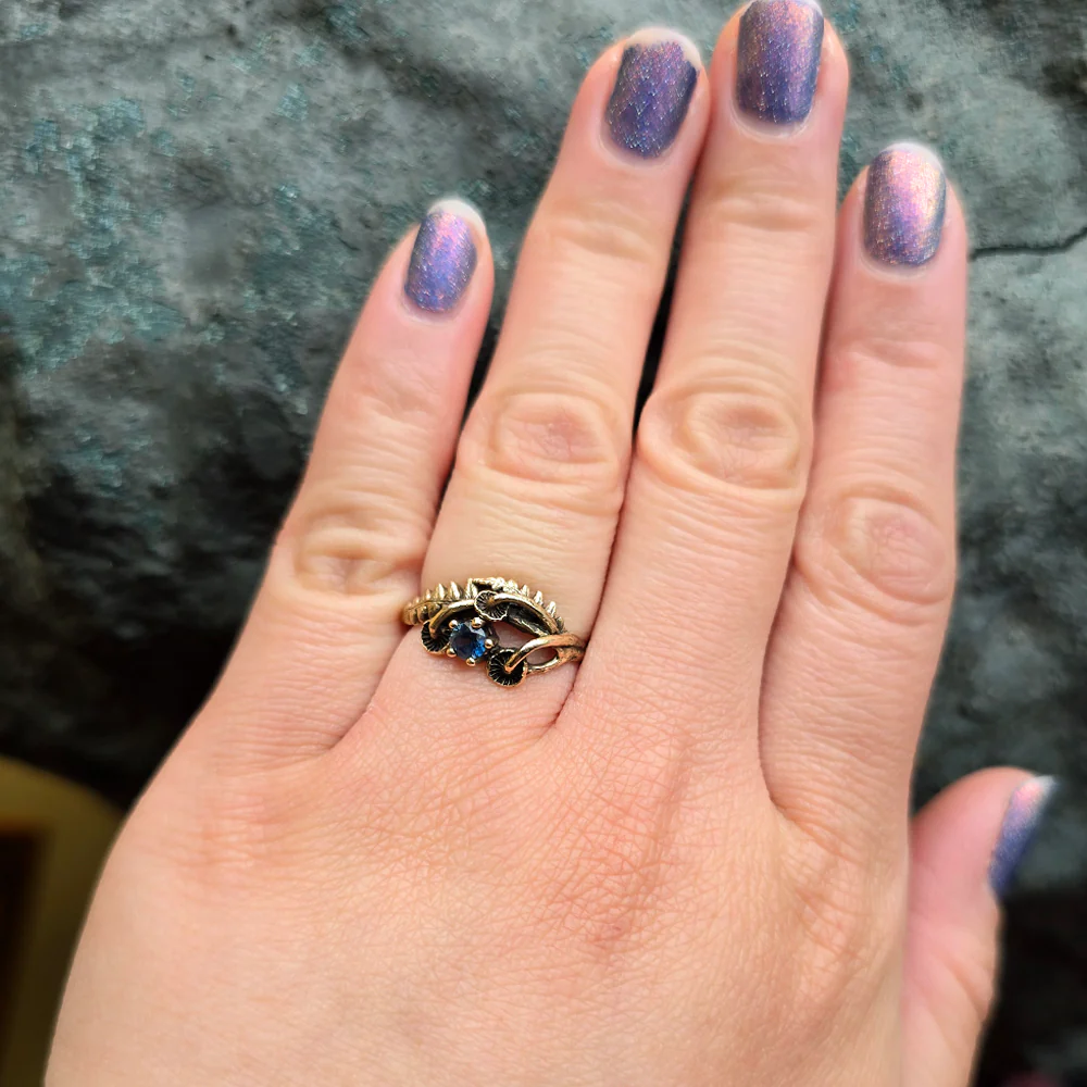 Blue Montana Sapphire & Yellow Gold Mushroom Ring - "Sisters" - Image 6