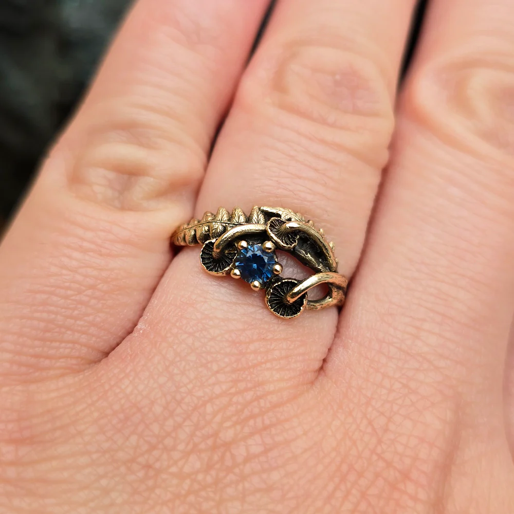 Blue Montana Sapphire & Yellow Gold Mushroom Ring - "Sisters" - Image 7