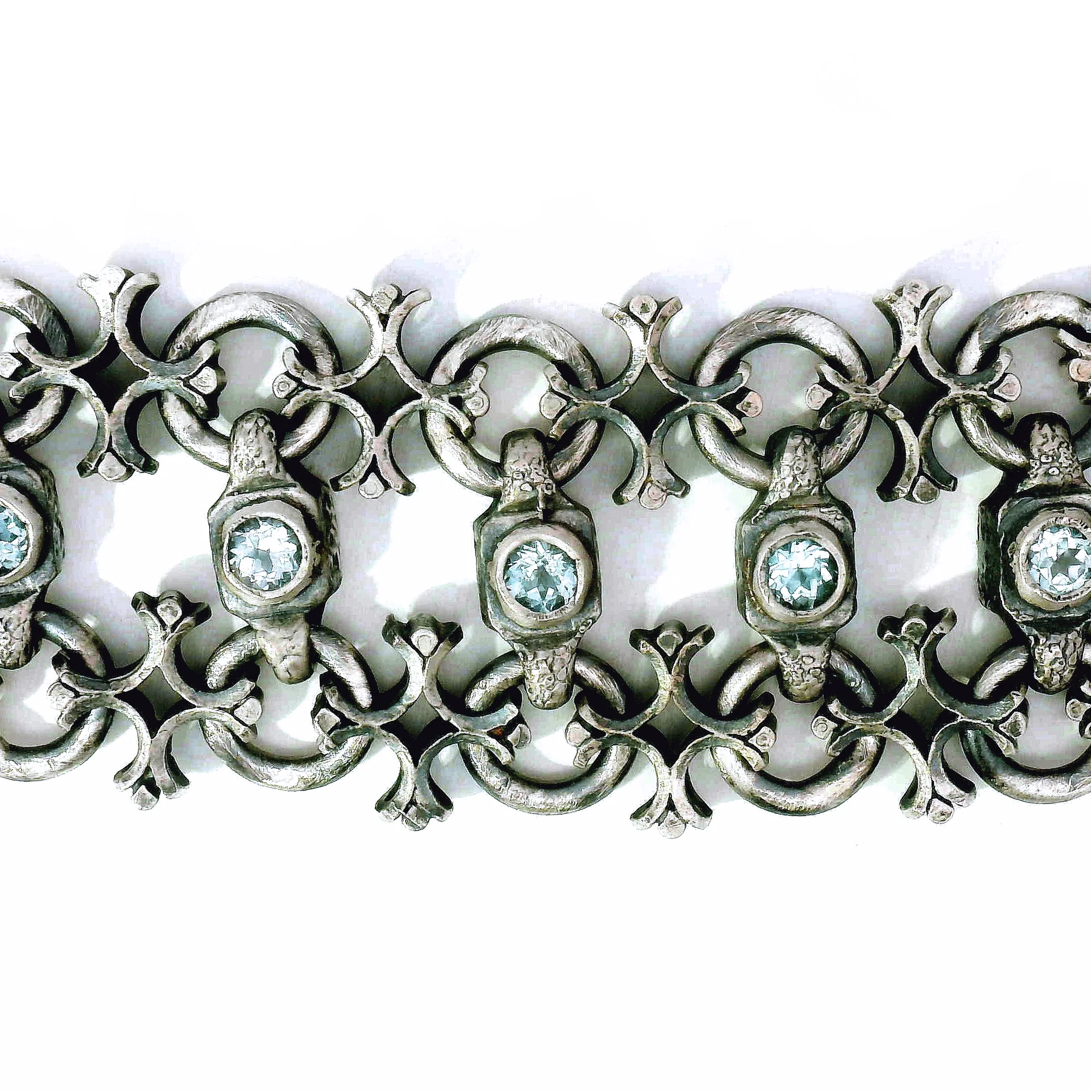 Blue Topaz & Sterling Silver Link Bracelet - "Aquitaine" - Image 3