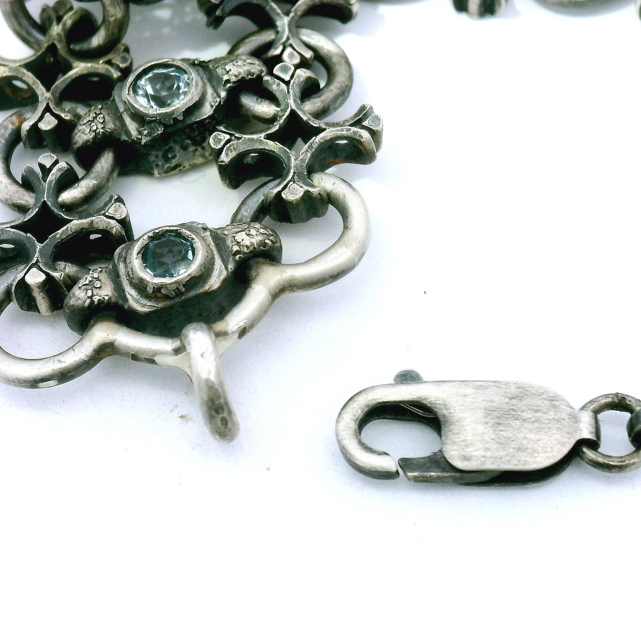 Blue Topaz & Sterling Silver Link Bracelet - "Aquitaine" - Image 4