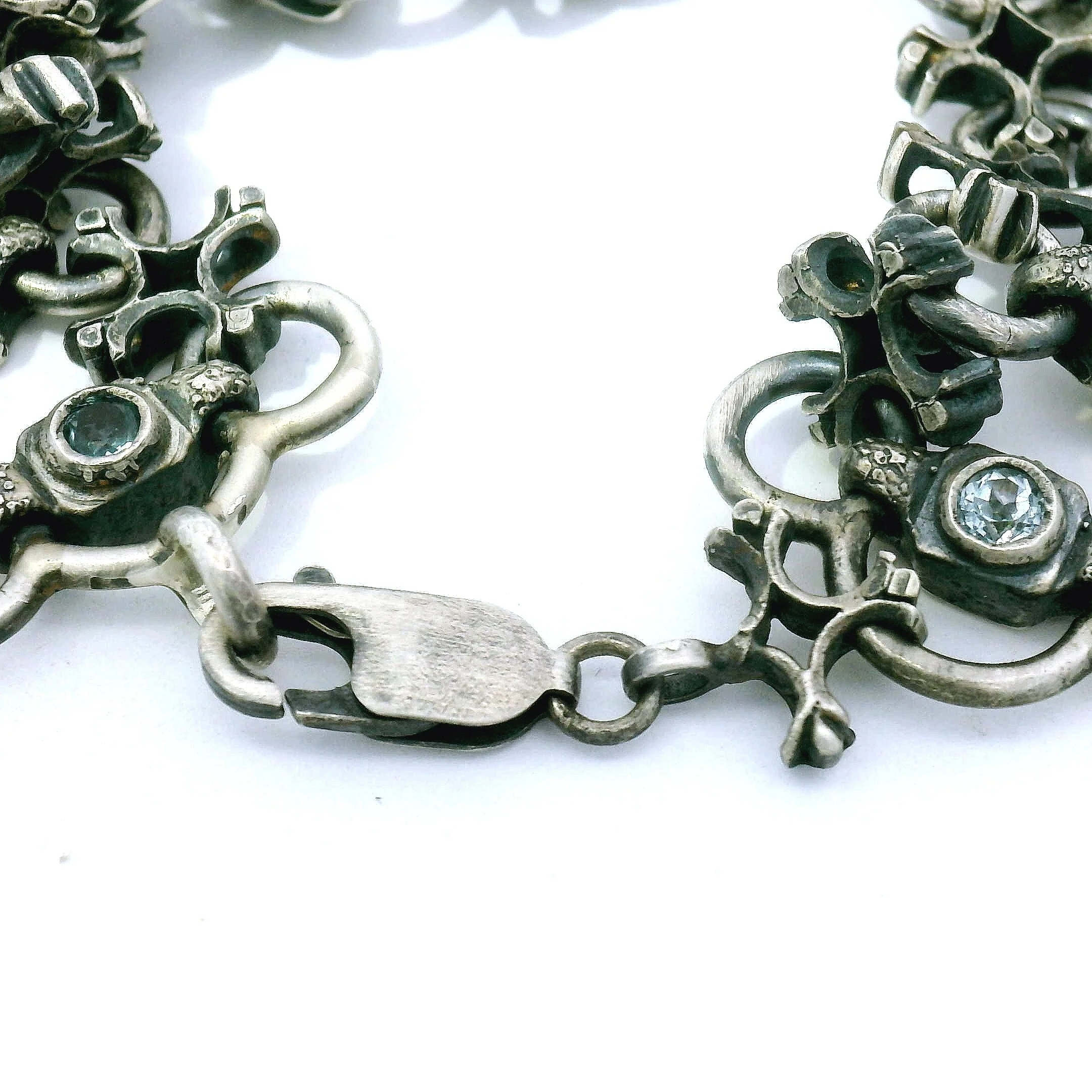 Blue Topaz & Sterling Silver Link Bracelet - "Aquitaine" - Image 5