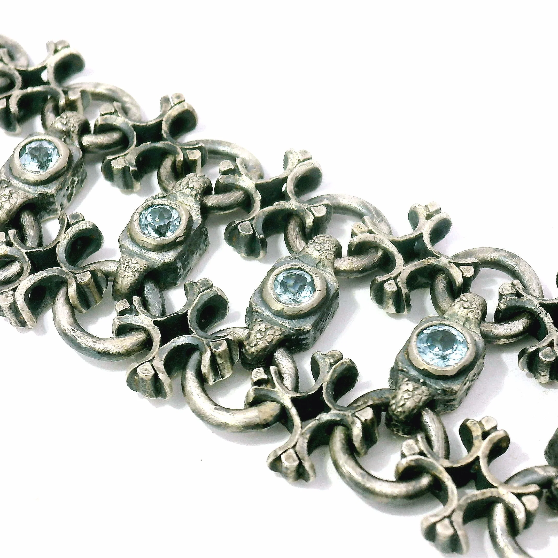 Blue Topaz & Sterling Silver Link Bracelet - "Aquitaine" - Image 6
