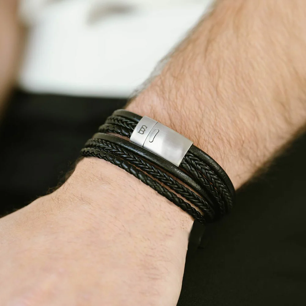"Bonacci" Black Leather Wrap Bracelet by Steel & Barnett - Image 2