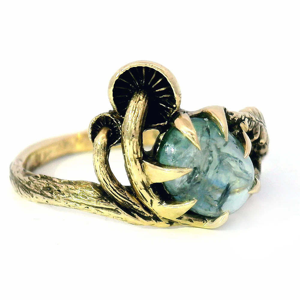 Cabochon Montana Sapphire & Mushroom Ring - "Seaview" - Image 3