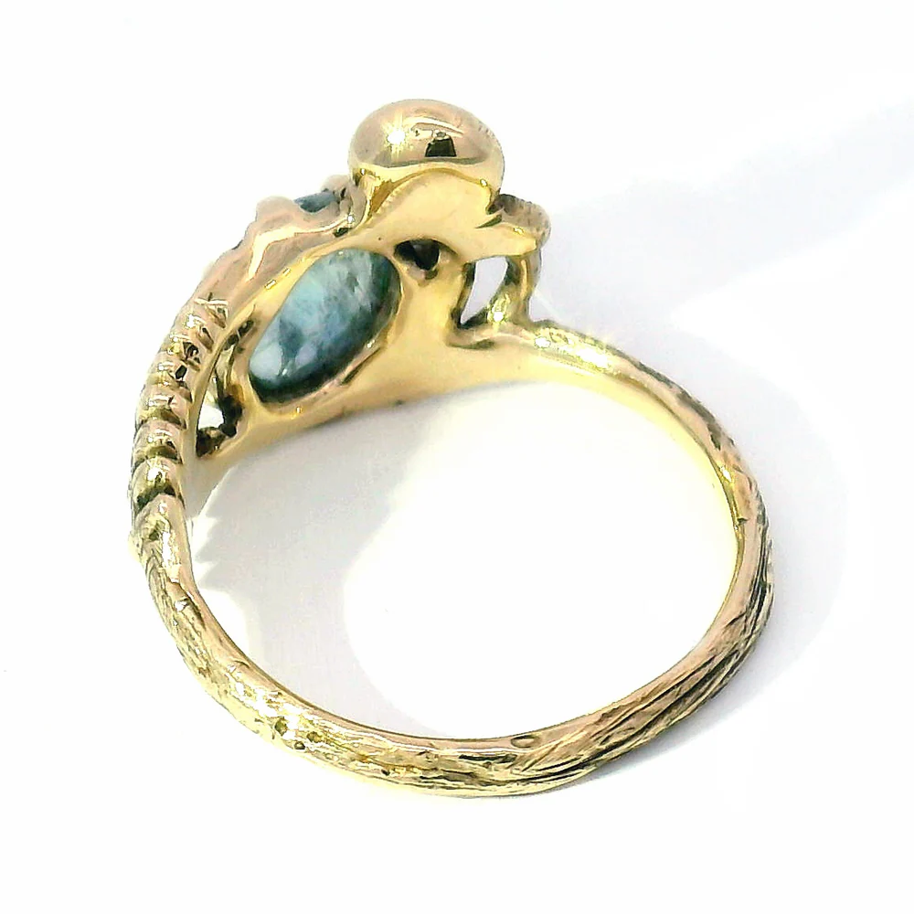 Cabochon Montana Sapphire & Mushroom Ring - "Seaview" - Image 6