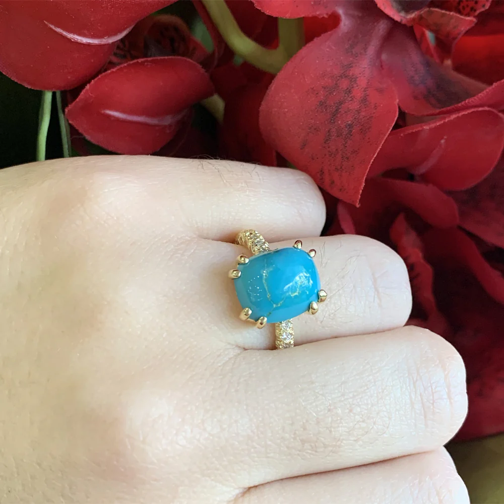 Carico Lake Turquoise & Diamond Ring - "Moonrise" - Image 5