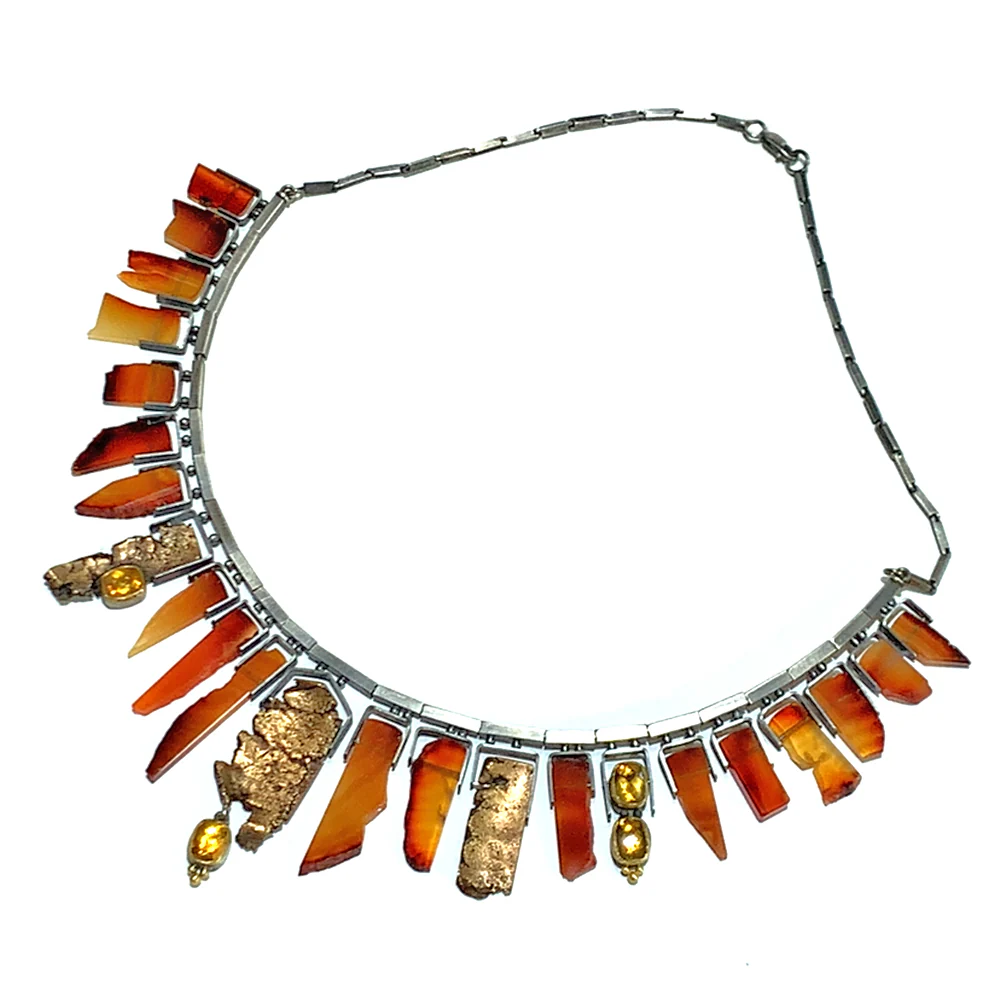 Carnelian, Citrine, Sterling Silver & Bronze Necklace - "Pele" - Image 2