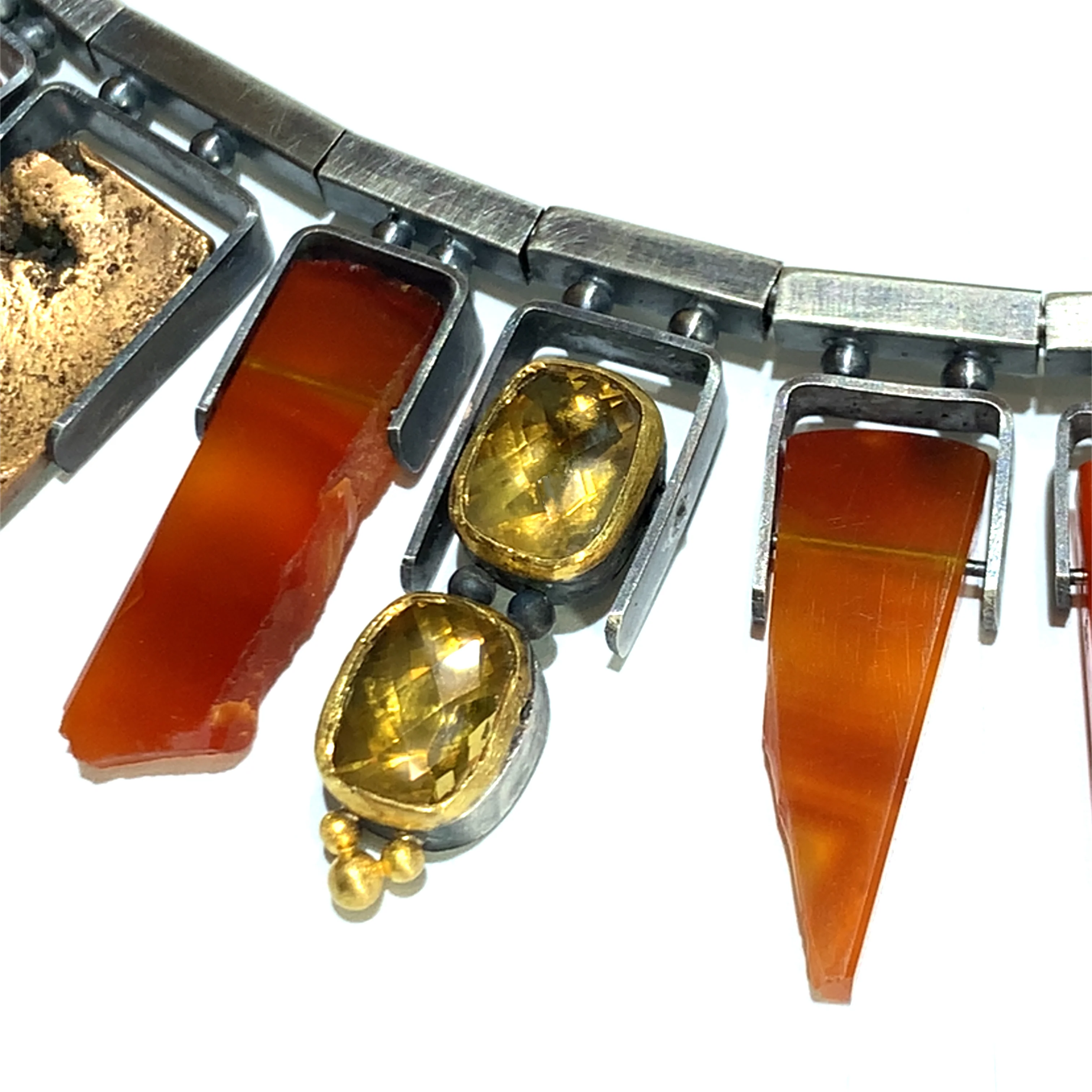 Carnelian, Citrine, Sterling Silver & Bronze Necklace - "Pele" - Image 3