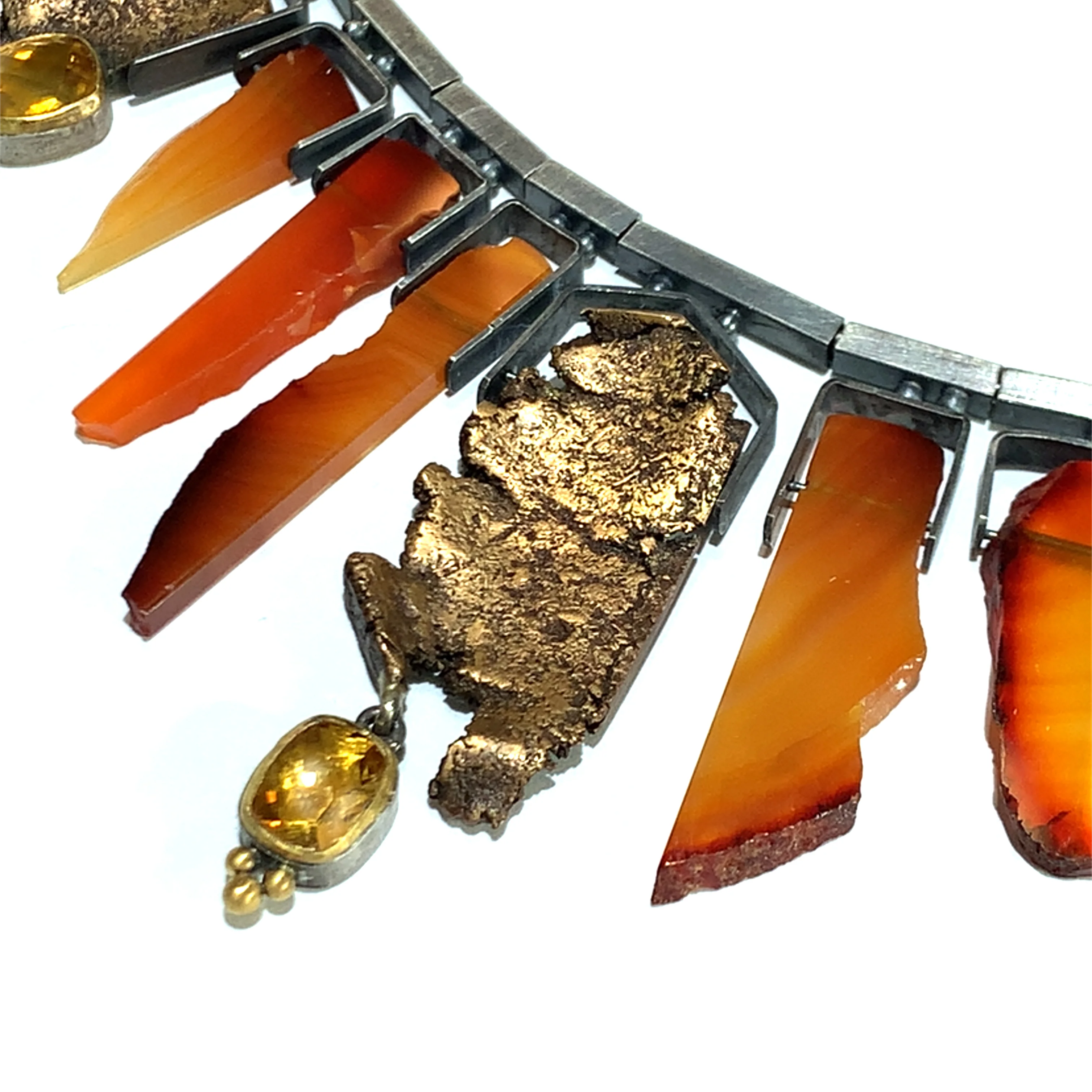 Carnelian, Citrine, Sterling Silver & Bronze Necklace - "Pele" - Image 4