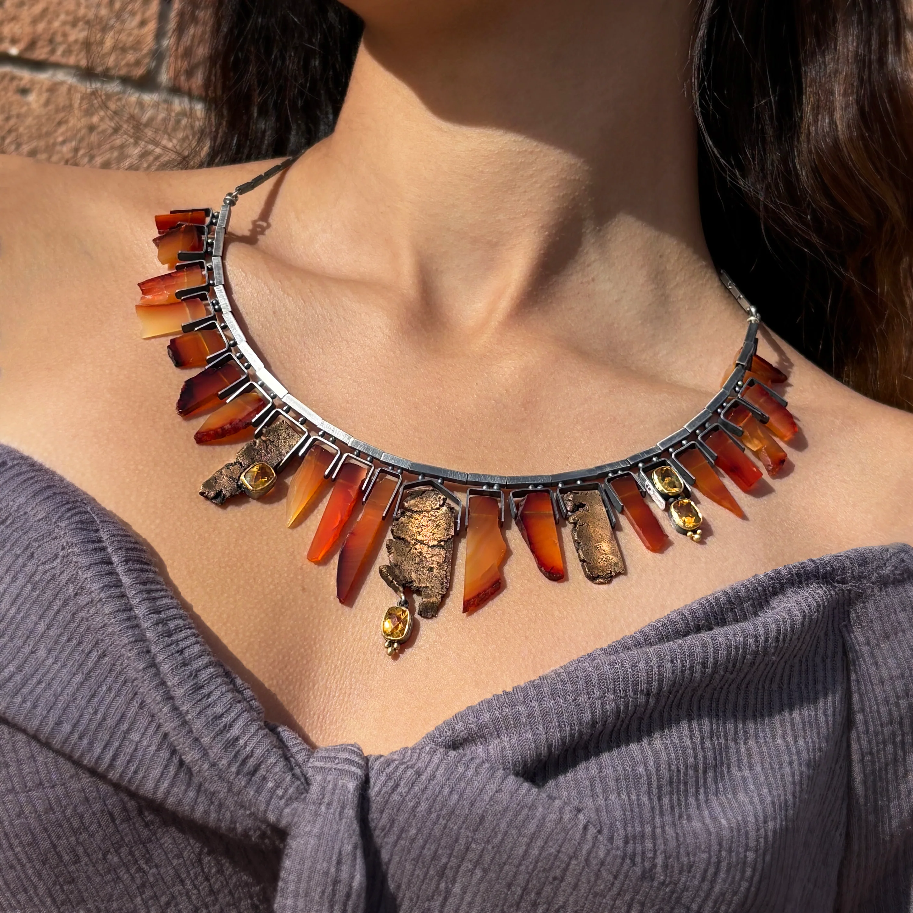 Carnelian, Citrine, Sterling Silver & Bronze Necklace - "Pele" - Image 5