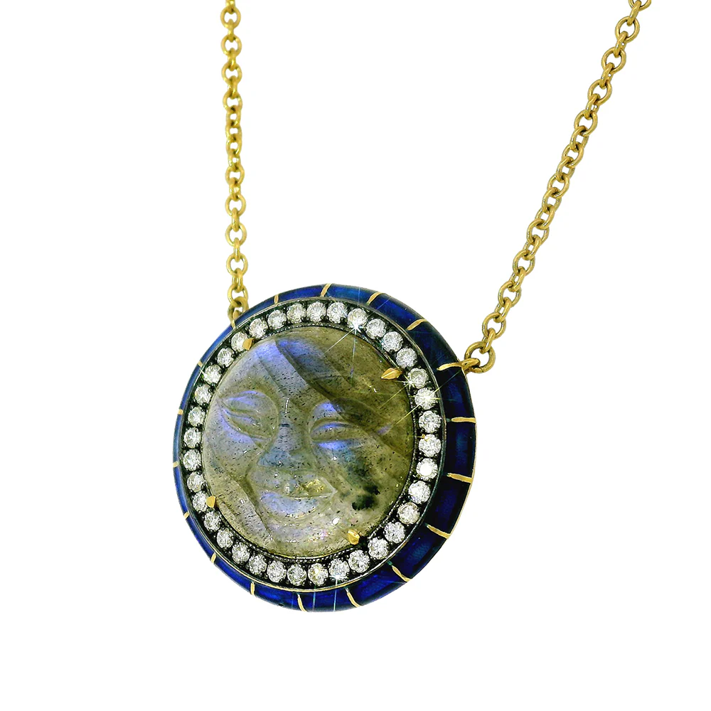 Carved Labradorite, Diamond & Enamel Necklace- "Rock Candy Lunar Secrets" - Image 4