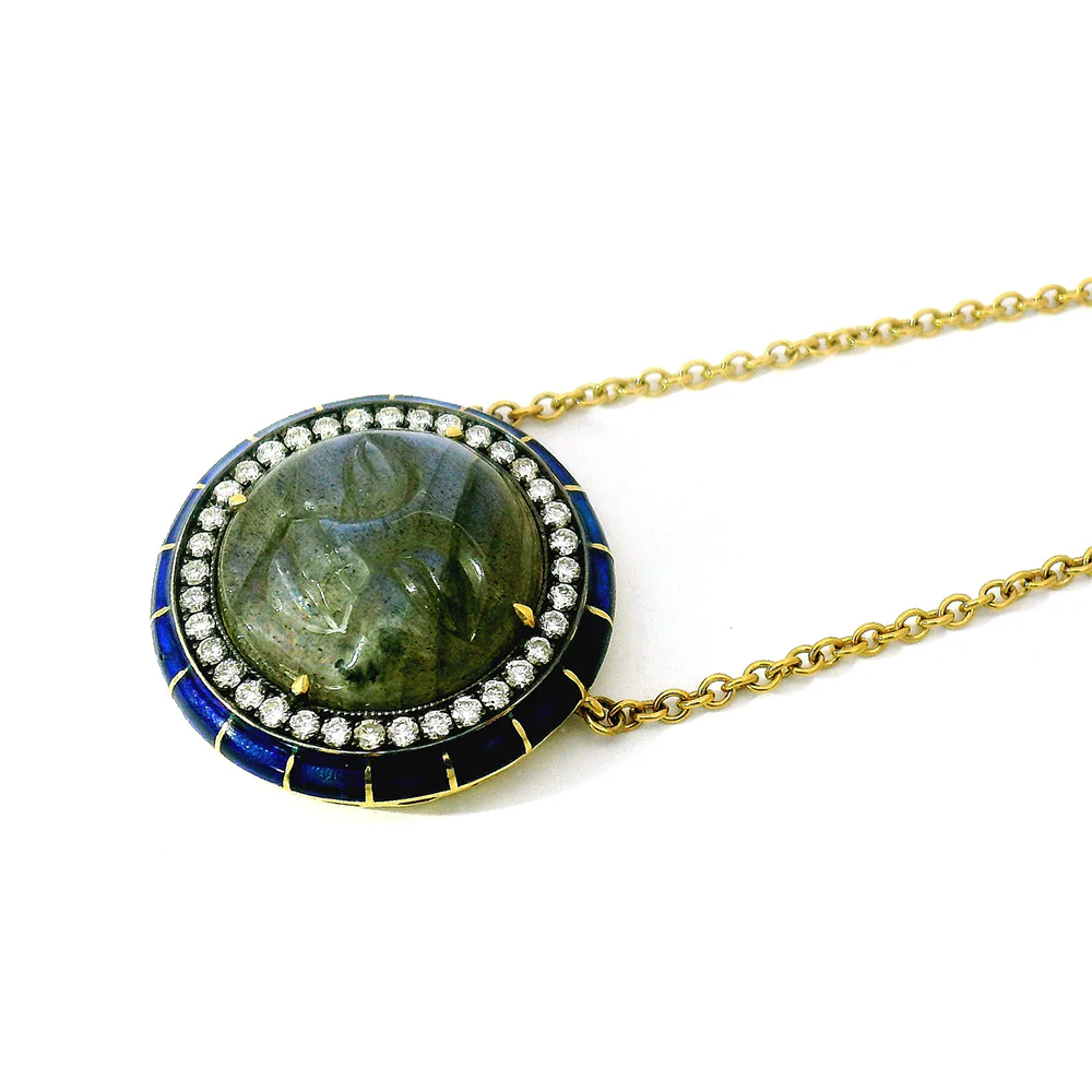 Carved Labradorite, Diamond & Enamel Necklace- "Rock Candy Lunar Secrets" - Image 5