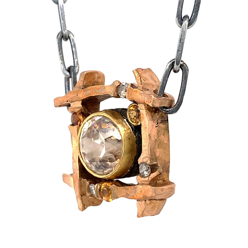 Cassiterite, Montana Sapphire & Cognac Diamond Necklace - "Bronze Horizon" - Image 3