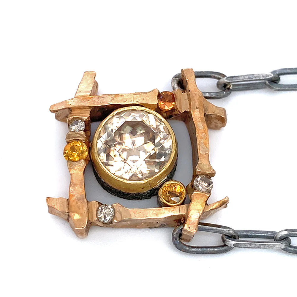 Cassiterite, Montana Sapphire & Cognac Diamond Necklace - "Bronze Horizon" - Image 4