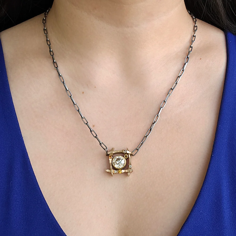 Cassiterite, Montana Sapphire & Cognac Diamond Necklace - "Bronze Horizon" - Image 6