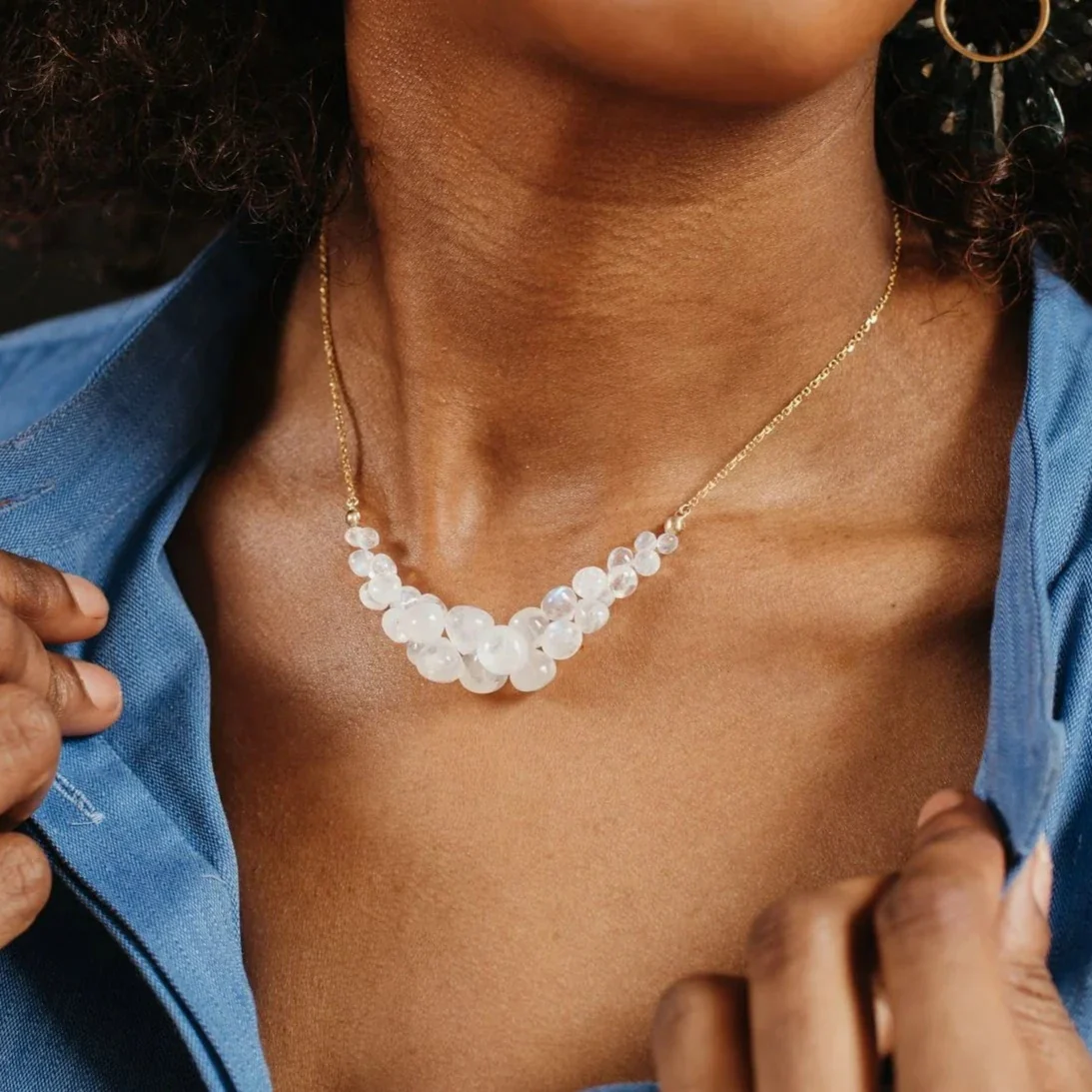 Caviar Rainbow Moonstone Scoop Necklace - Image 2