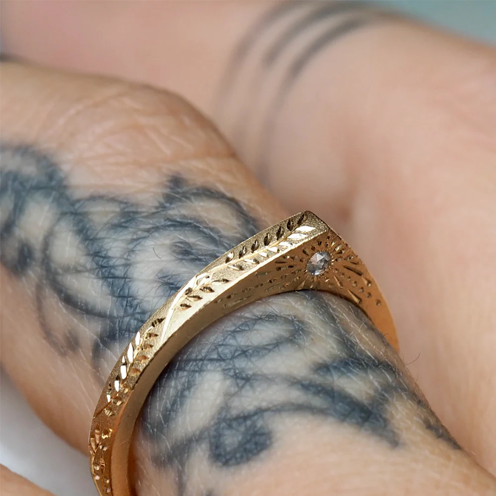 Celestial Yellow Gold & Diamond Ring - "Celestial Slice" - Image 4