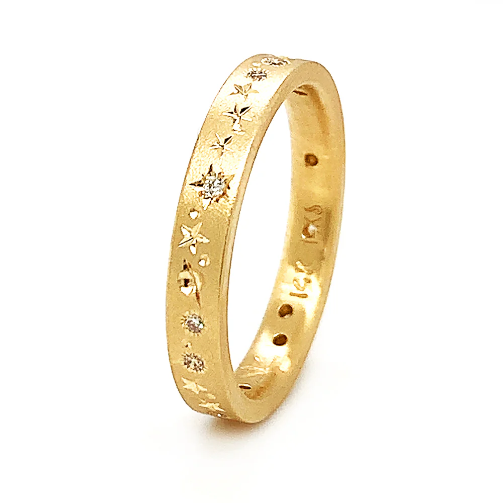 Celestial Yellow Gold & Diamond Ring - "Glittering Constellations" - Image 2