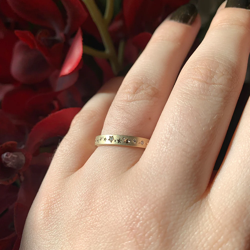 Celestial Yellow Gold & Diamond Ring - "Glittering Constellations" - Image 3