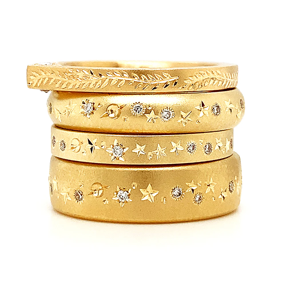 Celestial Yellow Gold & Diamond Ring - "Glittering Constellations" - Image 6