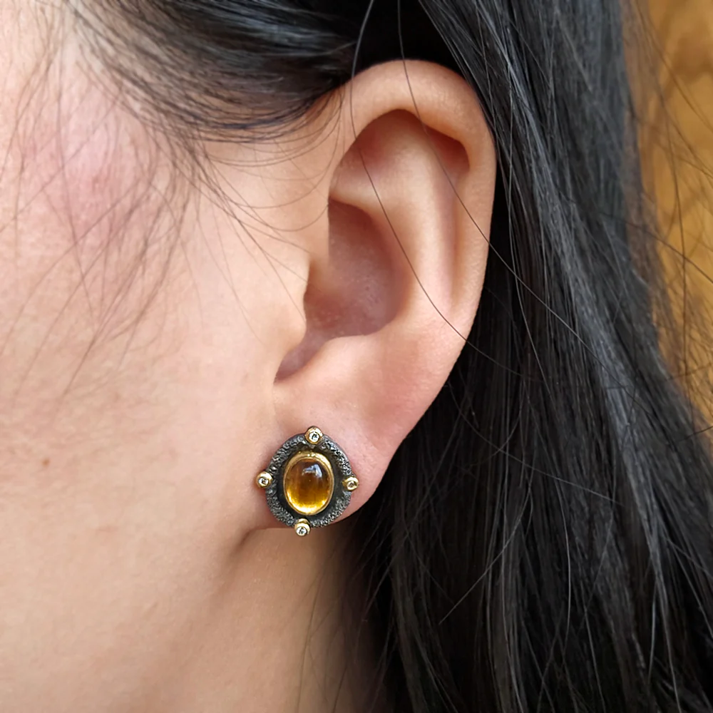 Citrine Cabochon & Sterling Silver Earrings - "Autumnal Equinox" - Image 3
