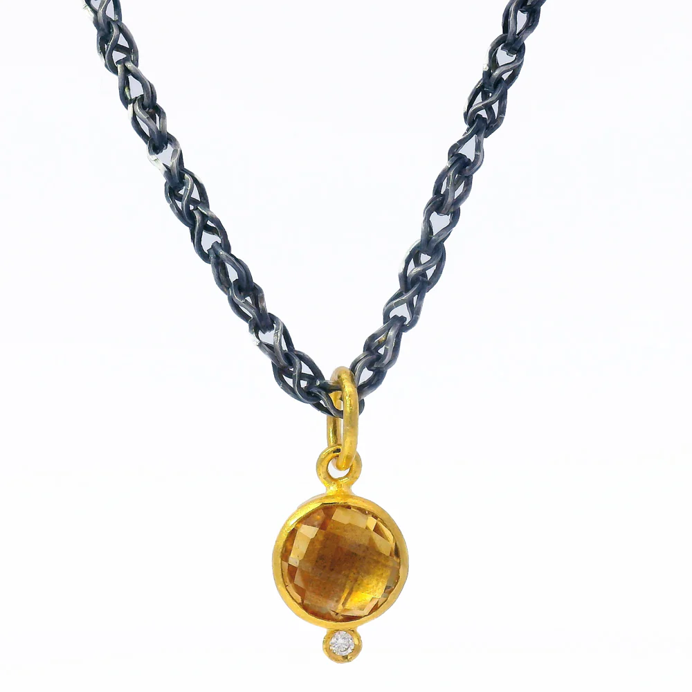 Citrine, Diamond & Yellow Gold Pendant - "Citrus" - Image 2