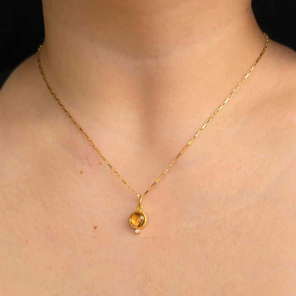 Citrine, Diamond & Yellow Gold Pendant - "Citrus" - Image 3