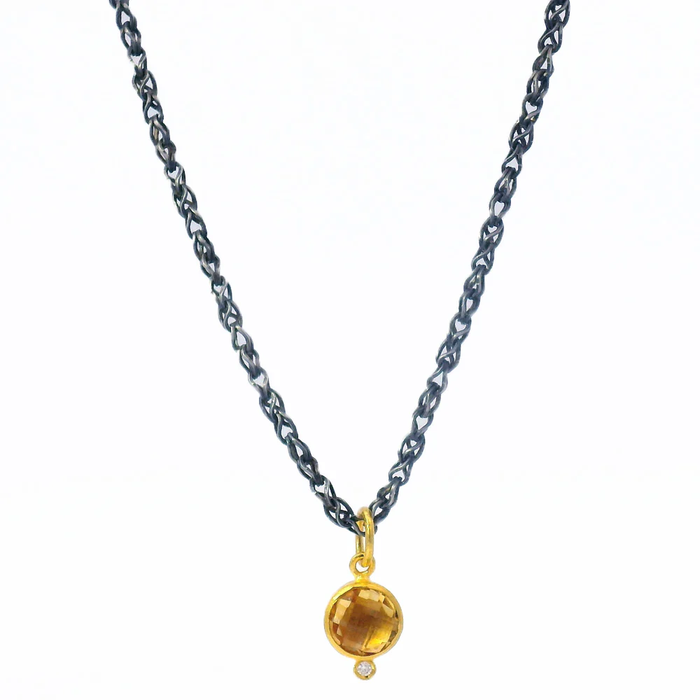 Citrine, Diamond & Yellow Gold Pendant - "Citrus" - Image 4