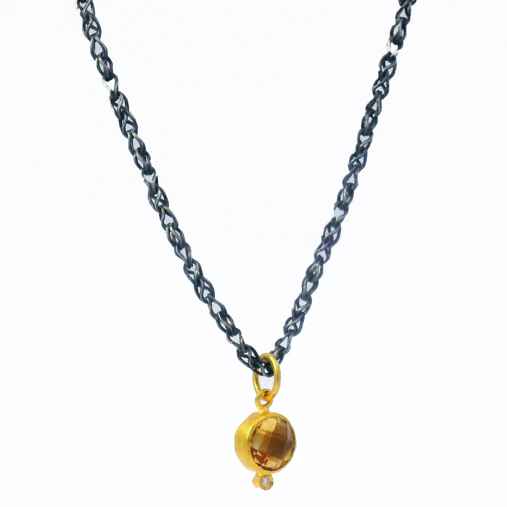 Citrine, Diamond & Yellow Gold Pendant - "Citrus" - Image 5