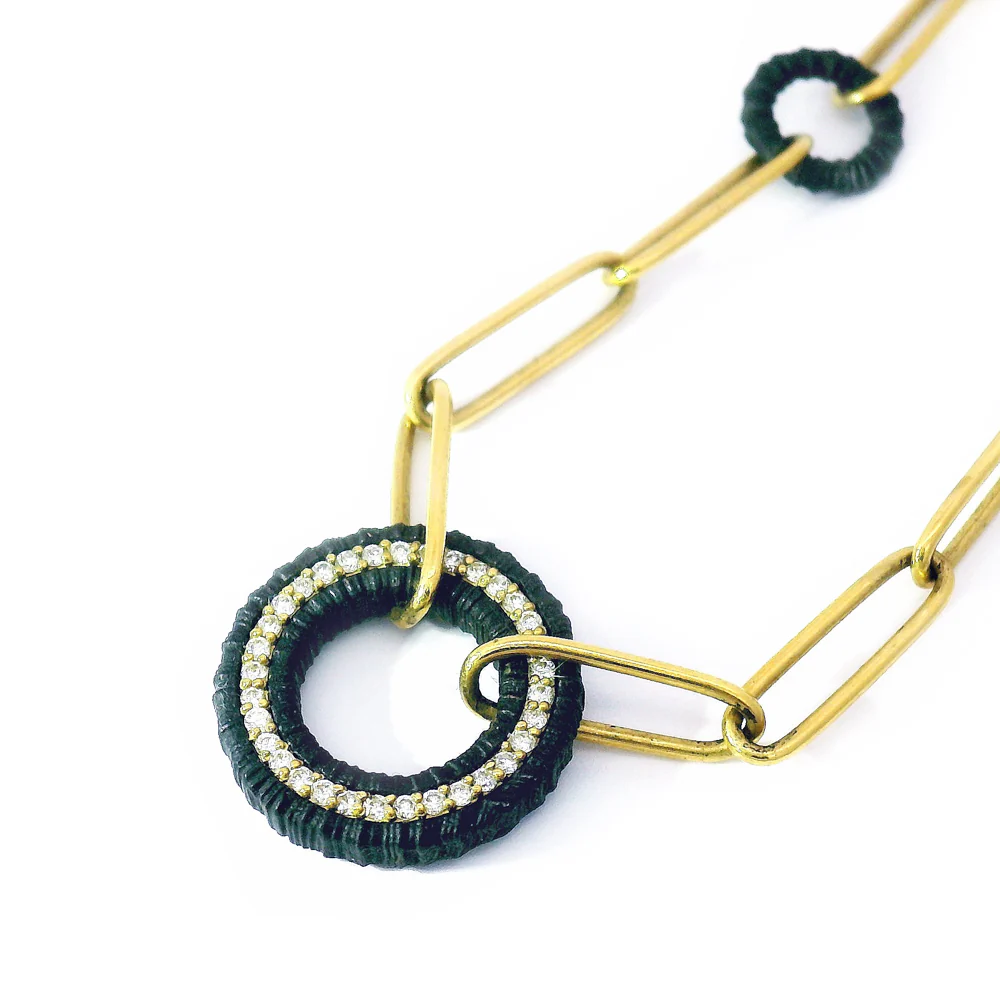Cobalt Chrome & Diamond Necklace - "Ridge-Wheel" - Image 4