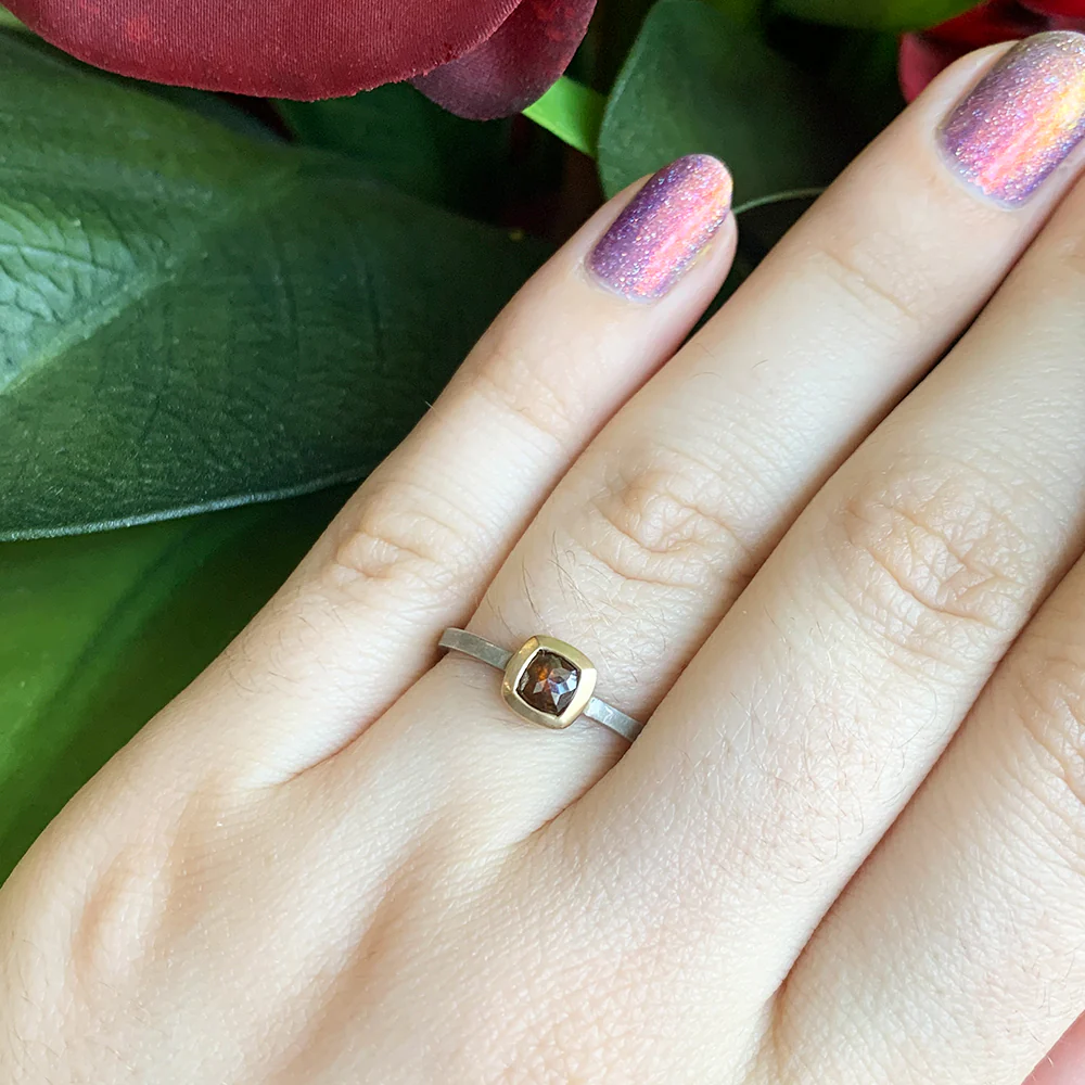 Cognac Diamond Rustic Ring - "Bronwyn" - Image 5